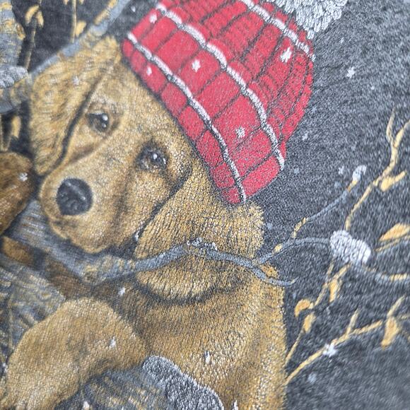 VTG Endless Design Puppies Sweatshirt Sweater Pullover Grey Red SZ 26 - Picture 4 of 5